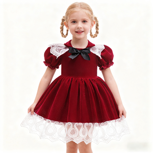 Traje de Falda de Terciopelo Rojo para Niñas, Disfraz de Princesa para Navidad, Accesorios para Vestidos de Fiesta, Bodas, TV y Cine, Venta al Por Mayor - Product Image 1
