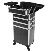 Valise de maquillage à roulettes, grande capacité, 4 en 1, avec clé, pour le transport de cosmétiques