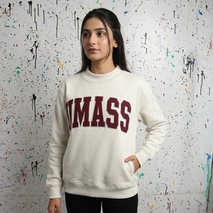 UMASS ASH GREY Mock Neck 100% Cotton <b>BROWN</b> Applique Embroidery Wide Neck Winter Fleece Quick Dry Hoodies URBAN PRODUCTIONS - Product Image 1