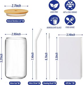 Hot Sale 3oz Pre-Drilled Double Wall High Borosilicate Glass Mini Snowglobe Tumbler with BPA Free Food Safe <b>Bamboo</b> Lid and <b>Straw</b> - Product Image 2