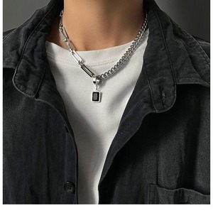 Collana a <span class=keywords><strong>catena</strong></span> con ciondolo HipHop in acciaio inossidabile alla moda, Versatile Design semplice per catene di moda per feste - Product Image 3