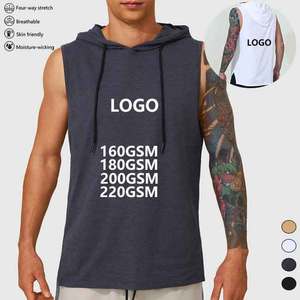 Débardeur de gymnastique uni personnalisé pour hommes maillots de musculation sport corde à capuche chemise sans manches vêtements de fitness vierges gilet musculaire - Product Image 1