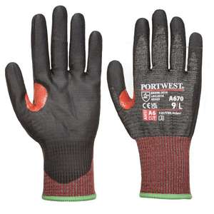 Portwest-A670K8RL CS AHR13ถุงมือสีดำตัดจากโพลียูรีเทนถุงมือ5036108360901ของยีน - Product Image 1