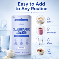 Poudre de peptides de collagène avancée avec acide hyaluronique et vitamine C, complément pour l'hydratation de la peau, des cheveux sains et des ongles forts