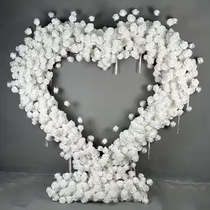 A-FHA016 Hot Sales Artificial Heart Shape Flower Arch Silk White Rose Flower Arch Silk Arch Flowers For Wedding Decor