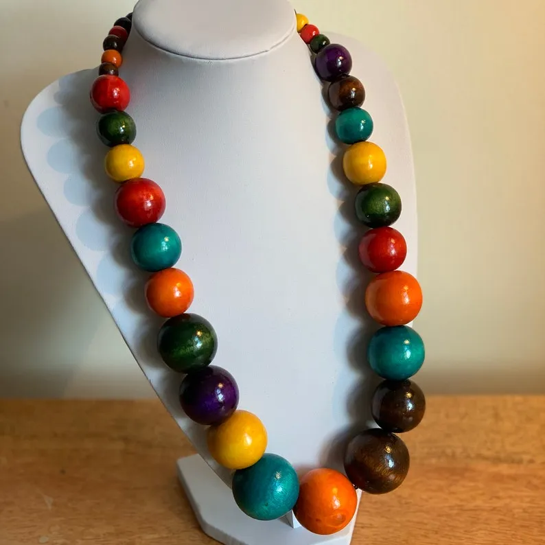 Collana di perline grandi Pan Afrikan RBG collana di perline di legno di grandi dimensioni autentiche collane di perline grandi in legno multicolore africano