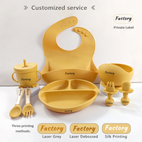 Ensemble repas bébé en silicone de qualité alimentaire résistant à la chaleur, bol et assiette, cuillère et fourchette à manche en bois, bavoir bébé taille ajustable