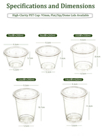Gobelets en plastique PET biodégradable de 9 oz avec couvercles plats, transparents comme du cristal, jetables, pour parfaits, fruits, desserts, collations, boissons, résistants aux UV