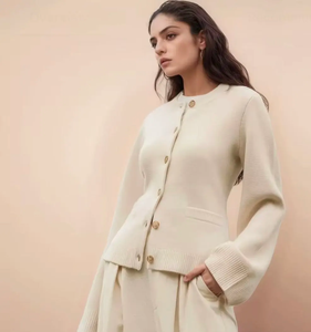 Женский повседневный кардиган-жакет из кашемира и шерсти с индивидуальным логотипом, не скатывается, быстросохнущий, стандартного плетения - Product Image 1