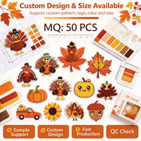 Patchs brodés de Turquie, Feuille d'érable, Motif Joyeux Thanksgiving, Applique thermocollante, Thème Automne, Badge brodé décoratif pour vêtements et sacs