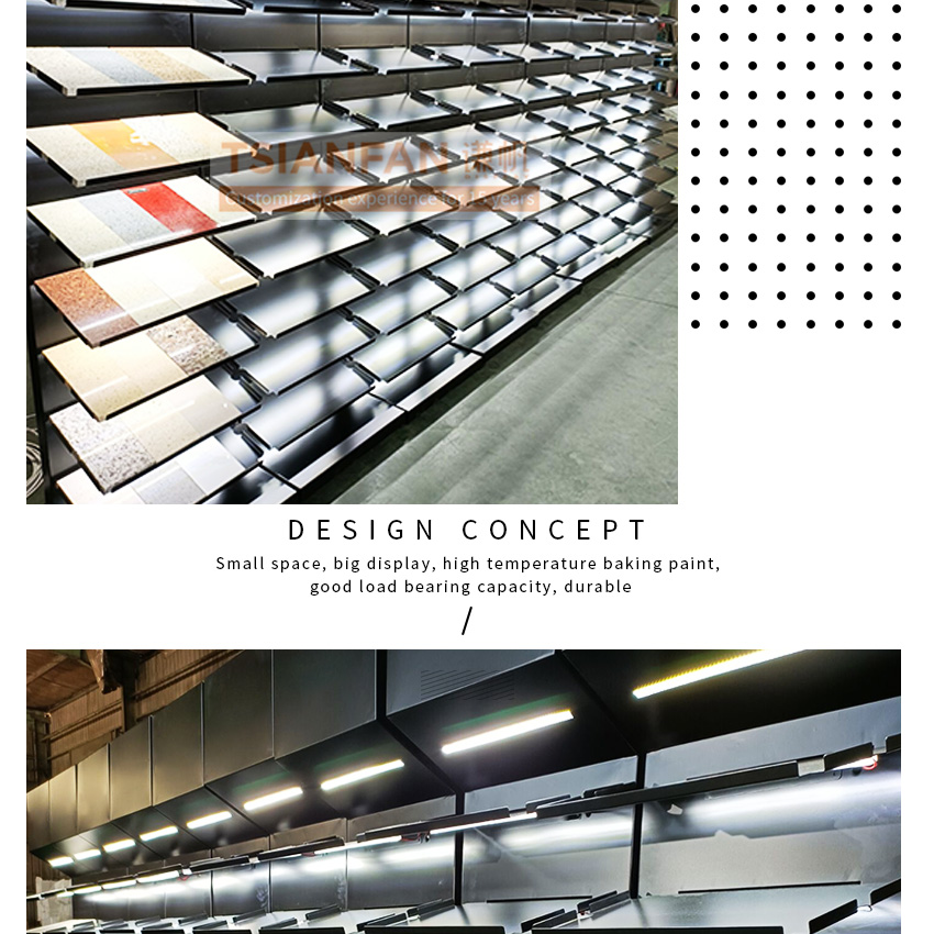 Factory Custom Logo Showroom Floor Quartz Display Stand Metal Sample Tower Shelf Marble Mosaic Tile Standing Stone Display Rack