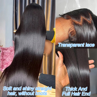 Peluca de Cabello Humano Liso Natural Vietnamita con Cutícula Alineada, Pre-Desplumada, Sin Pegamento, con Encaje Frontal HD, Súper Doble Trama