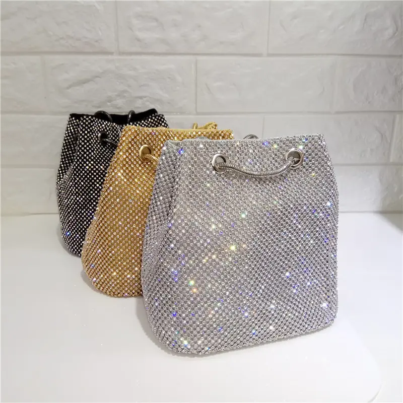 Hot selling luxury crystal diamond crossbody handbag wedding party evening rhinestone ladies clutch purse