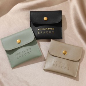 Pochette à bijoux en cuir PU, emballage personnalisé avec logo, pochette de protection pour bijoux, échantillon gratuit, rangement et présentation, pochette pour boucles d'oreilles et colliers - Product Image 5