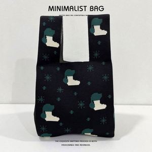 Hot Selling Red Green Christmas Gift <b>Bag</b> <b>Mini</b> Crochet Knitted Handbag Women Shopping Foldable Knitting Tote <b>Bag</b> - Product Image 5