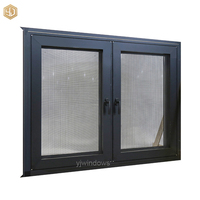 Fenêtre à double battant moderne en aluminium noir avec moustiquaire extérieure intégrée et vitrage clair à l'intérieur