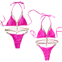 Maillot de bain bikini 2 pièces de haute qualité pour femme, motif uni avec décoration en strass, technique de teinture unie, service OEM disponible