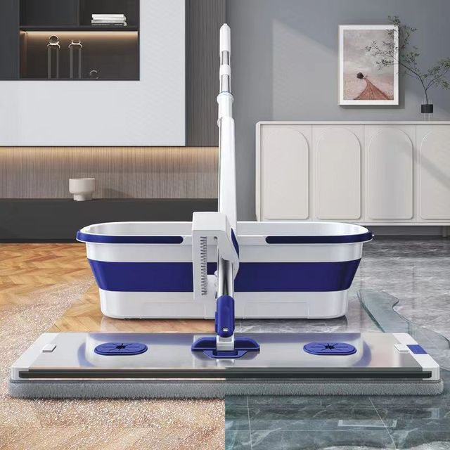 New Arrival Telescopic Aluminum Alloy Flat Mop Wet Dry Dual-Use Thickened Design Lazy-Style Bucket Household Floor Mop