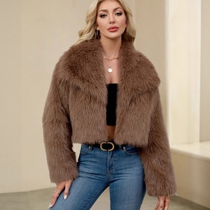 Manteau élégant vintage en fausse <span class=keywords><strong>fourrure</strong></span> à revers, court, en <span class=keywords><strong>laine</strong></span>/soie, pour femme enceinte, style européen et américain, collection automne-hiver - Product Image 2