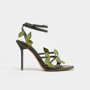 ZA Scarpe Estive di Alta Qualità per Donna, Nuovi Sandali con <span class=keywords><strong>Tacco</strong></span> Alto Verde e <span class=keywords><strong>Oro</strong></span> con Decorazioni Floreali, Alla Moda e Versatili - Product Image 6