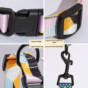 Nuovo collare per cani all'ingrosso in poliestere <span class=keywords><strong>Pet</strong></span> collare con stampa gatti e cani in poliestere collare guinzaglio Set - Product Image 2