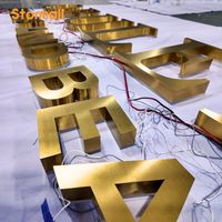 Enseigne LED rétroéclairée personnalisée en métal brossé doré de qualité supérieure avec conception graphique gratuite, signalétique de luxe pour logo de marque