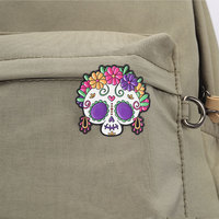 Broche émaillée motif crâne de sucre floral, style mexicain Jour des Morts, badge de revers pour Halloween, décoration pour vêtements et sacs à dos, cadeau
