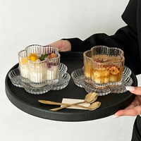 Ensemble de bols à dessert en verre côtelé en forme de petite fleur nordique, transparents et uniques, pour flocons d'avoine, yaourt et pouding