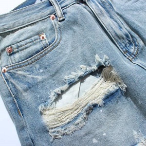 กางเกงยีนส์ขาสั้นขาดเซอร์ๆ สไตล์ฮิปฮอป แฟชั่นลำลอง สีน้ำเงิน สำหรับผู้ชาย รุ่นใหม่ล่าสุด - Product Image 4