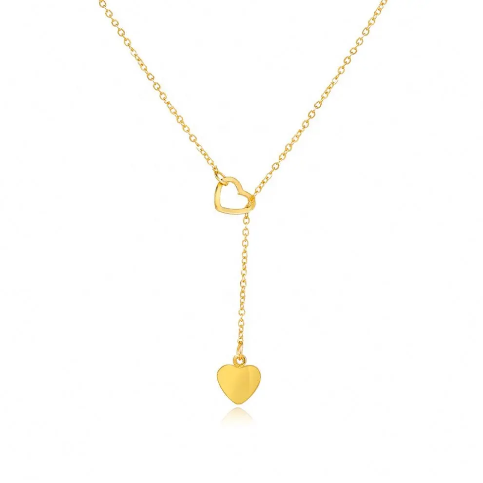 Collana squisita con collegamento a catena a cuore in oro semplice per le donne