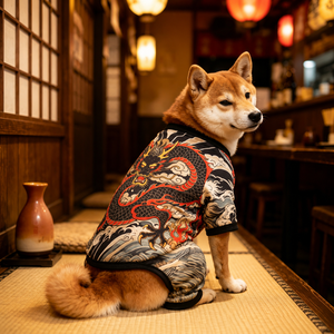 Costume per Cani XS-10XL, Tuta Intera con Tatuaggi Giapponesi, Vestito Divertente a Quattro Zampe Elasticizzato, Costume Personalizzato per Animali Domestici - Product Image 3