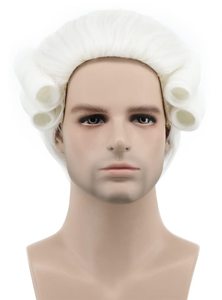 Juez Colonial onda larga peluca blanca disfraz de <span class=keywords><strong>Halloween</strong></span> peluca larga para hombre George Washington Cosplay rizado Caballero abogado peluca - Product Image 3