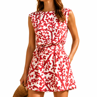 Robe Courte Décontractée Sans Manches pour Femme, Imprimée, Coupe Évasée, avec Ceinture à Nouer, Taille Haute, Ample, Idéale pour l'Été et les Vacances à la Plage