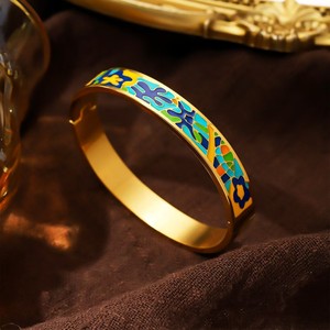 Vintage Enamel Painting Stainless Steel 18K Gold Plated Multi-color Geometry Personalized <b>Bangle</b> <b>Bracelet</b> Women Trendy - Product Image 4