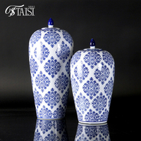 Bocaux à gingembre antiques Chinoiserie Bocaux de rangement décoratifs en porcelaine bleue et blanche Arrangements floraux Vase pour salon