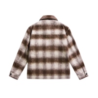 Manteau long décontracté vintage pour homme en laine/polyester écologique imperméable à carreaux, col rabattu, brossé, épais et chaud