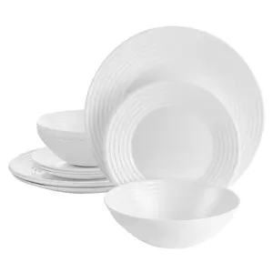 Plates And Bowls Set For 6 Opal Glass Dinnerware Set Chip Resistant 18-Piece White Square Dinner Set With Plates