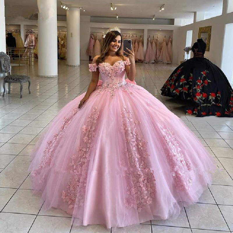 QD1546 Quinceanera Dress - Light Pink Ball Gown with Lace