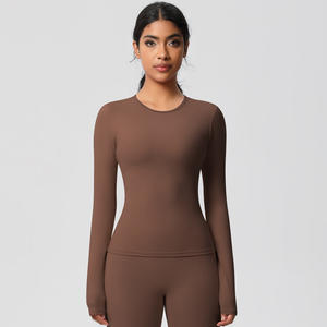 Ad alta intensità sport da corsa a manica lunga Top Slim Fit collo a malapena-là <span class=keywords><strong>Yoga</strong></span> Fitness <span class=keywords><strong>abbigliamento</strong></span> a maniche lunghe Top <span class=keywords><strong>Yoga</strong></span> da donna - Product Image 3