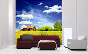 Papel Tapiz de Seda Impermeable con Paisaje Rural, Campo de Flores Amarillas, Cielo <span class=keywords><strong>Azul</strong></span>, Decoración Moderna para Paredes del Hogar, Cafetería, Baño, Fácil de Instalar - Product Image 5