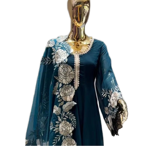 DESIGNER BLACK HEAVY FAUX <b>FUR</b> STITCHED SALWAR KAMEEZ with DUPATTA for PARTY HAND DRAWN PRINTING Winter Summer - Product Image 2