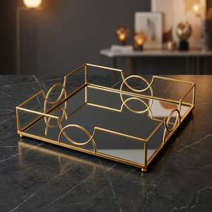 Modern Mirror Storage Tray Metal Frame Rectangular Decorative Organizer <b>Vanity</b> <b>Table</b> Decor - Product Image 1