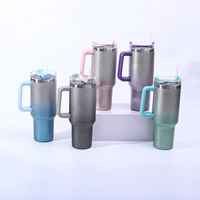 Vaso térmico de acero inoxidable 304 de 40 oz con efecto ombré y purpurina, con asa, tapa y pajita, para viaje, con logotipo personalizado, al por mayor