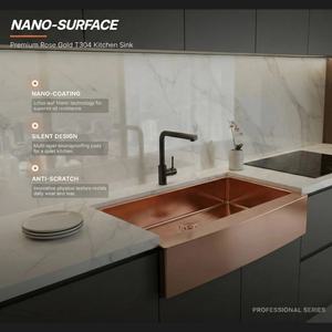 <span class=keywords><strong>Fregadero</strong></span> de cocina grande personalizable de acero inoxidable 304 de <span class=keywords><strong>30</strong></span>*20 pulgadas, ranura dorada rosa, diseño moderno hecho a mano, 23cm de <span class=keywords><strong>profundidad</strong></span> - Product Image 2