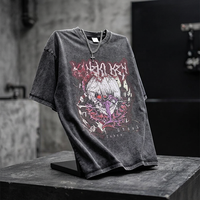 T-shirt oversize pour homme en coton épais délavé à l'acide, noir, style grunge, manches courtes, streetwear