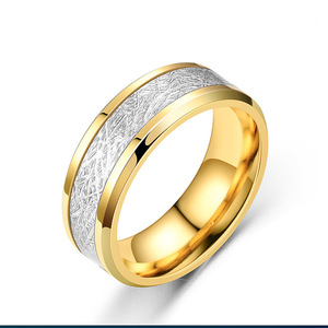 Bague en gros pour bijouterie, en acier inoxydable, dorée, anti-anxiété, à effet givré sergé, plaquée or - Product Image 2