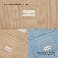 Sac fourre-tout en velours côtelé coloré de grande capacité personnalisé Royal Fair avec patch logo, sac à bandoulière décontracté pour le travail et l'école