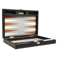15-Zoll Backgammon-Set mit Reise-Lederimitat-Tragetasche Schwarzes Leder-Backgammon-Spielset