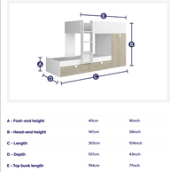 Lit superposé moderne en bois bicolore pour enfants avec échelle, tiroirs sous le lit, mini-armoire, rangement gain de place et design écologique