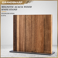 Porte-couteaux de cuisine Grandsharp, double face, aimants puissants, blocs à couteaux en bois d'acacia, support à couteaux avec base en EVA en acier inoxydable